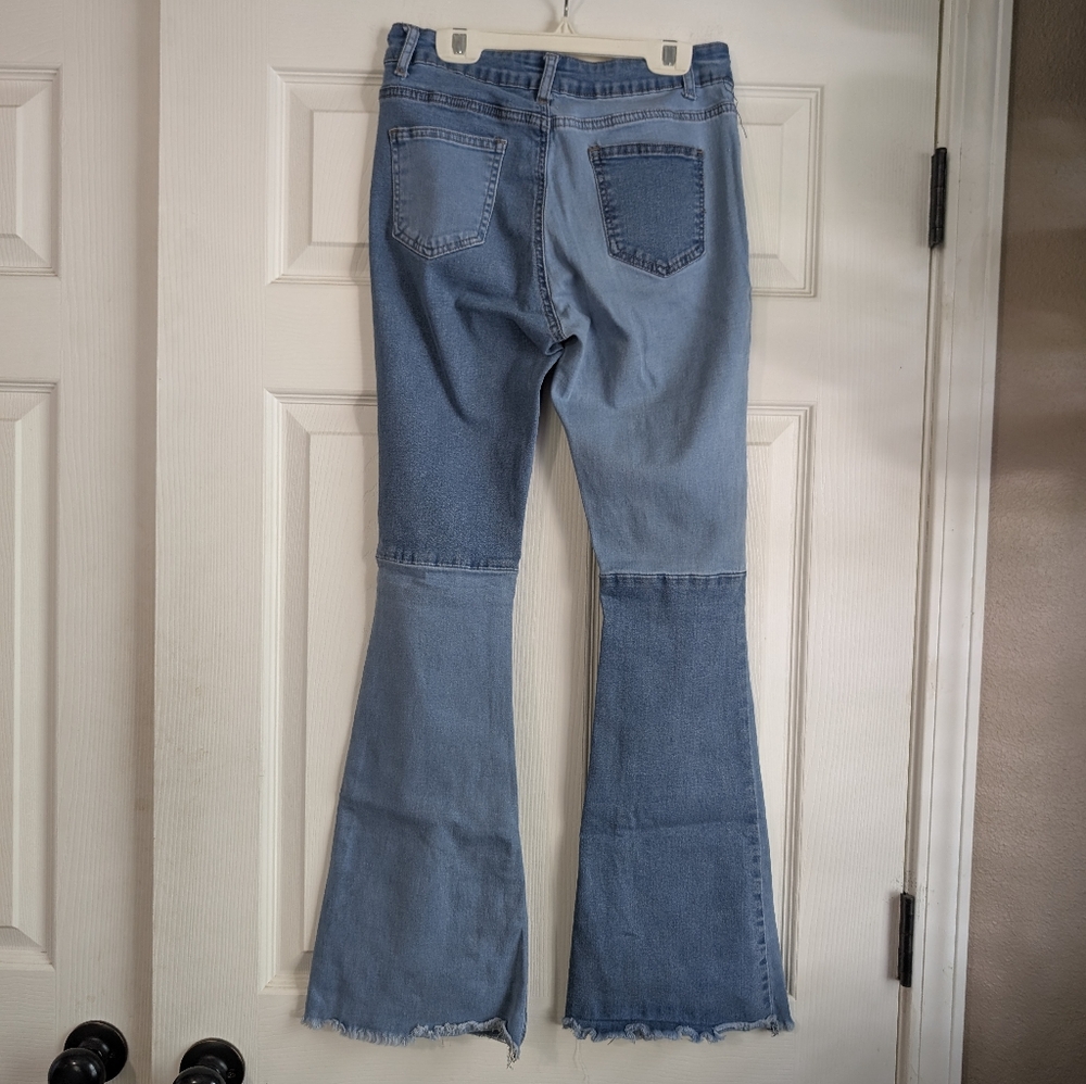 Bamboo Patchwork Flared Women's Jeans Size 11 - Picture 5 of 9